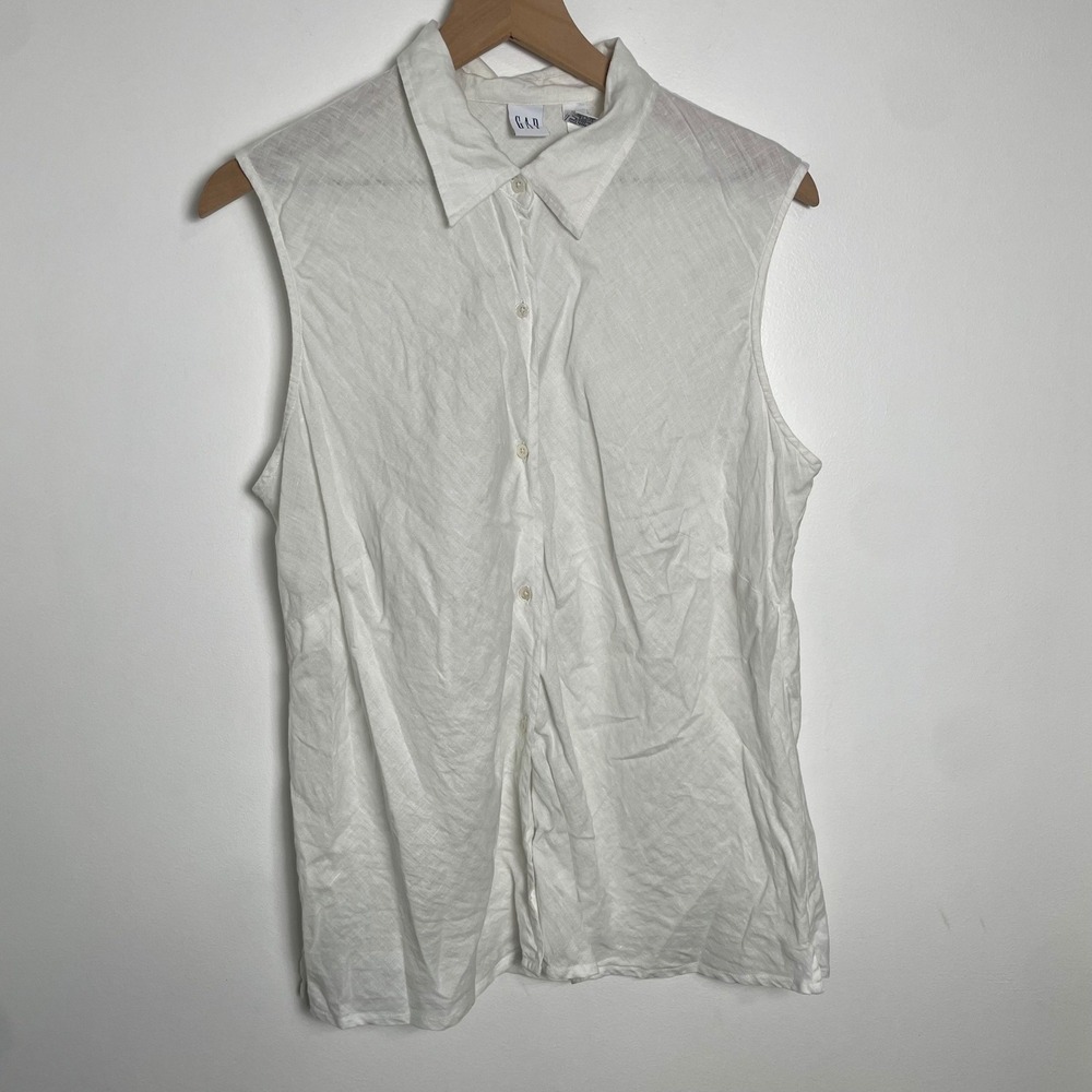 100% Linen Sleeveless Button Down Blouse Womens XL White Quiet Luxury Coastal